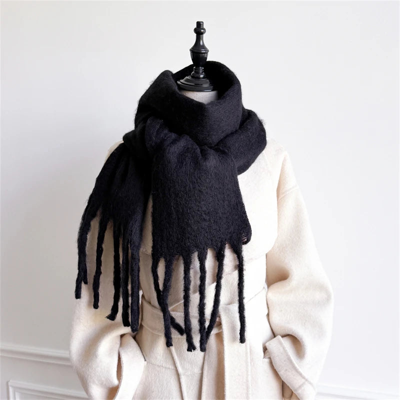 Winter Scarf for Women Cashmere Warm Solid Pashmina Blanket Wraps Female Thick Soft Bufanda Big Tassel Shawl Long Poncho Echarpe