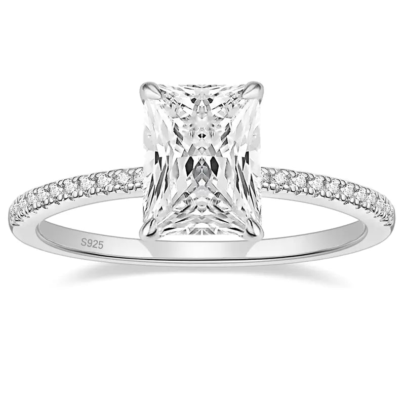 S925 Silver Inlay 7mm Zircon Women's Rhinestone Ring