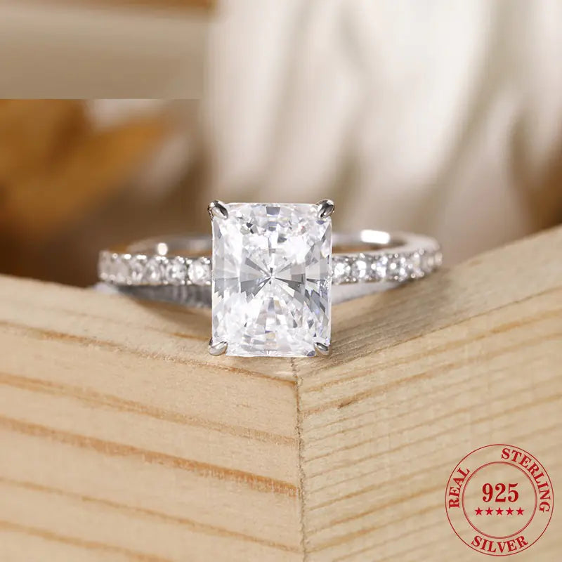 S925 Silver Inlay 7mm Zircon Women's Rhinestone Ring