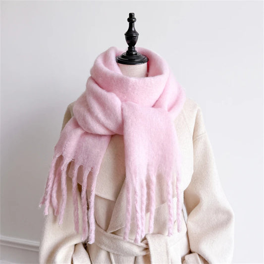 Winter Scarf for Women Cashmere Warm Solid Pashmina Blanket Wraps Female Thick Soft Bufanda Big Tassel Shawl Long Poncho Echarpe