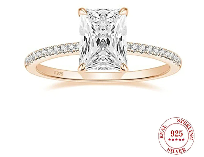 S925 Silver Inlay 7mm Zircon Women's Rhinestone Ring