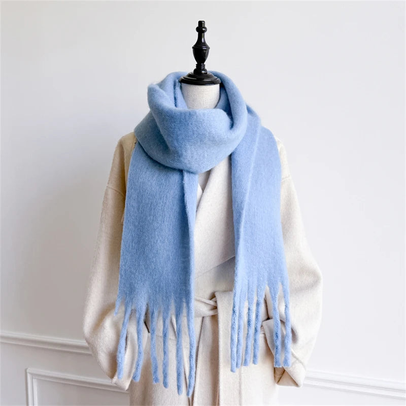 Winter Scarf for Women Cashmere Warm Solid Pashmina Blanket Wraps Female Thick Soft Bufanda Big Tassel Shawl Long Poncho Echarpe
